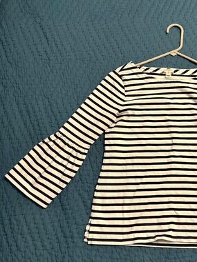 J Crew black and white striped bell sleeve shirt XS